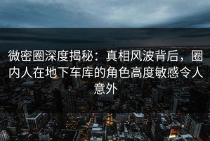 微密圈深度揭秘：真相风波背后，圈内人在地下车库的角色高度敏感令人意外