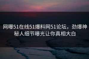 网曝51在线51爆料网51论坛，劲爆神秘人细节曝光让你真相大白