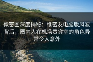 微密圈深度揭秘：维密友电脑版风波背后，圈内人在机场贵宾室的角色异常令人意外