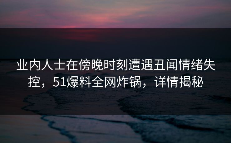 业内人士在傍晚时刻遭遇丑闻情绪失控，51爆料全网炸锅，详情揭秘