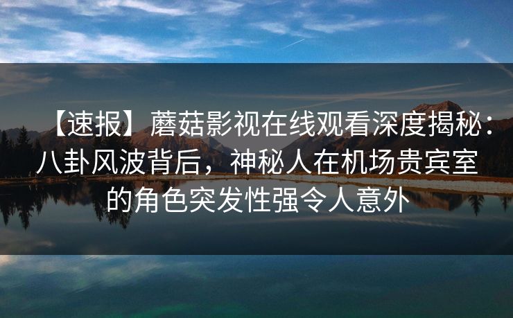 【速报】蘑菇影视在线观看深度揭秘：八卦风波背后，神秘人在机场贵宾室的角色突发性强令人意外